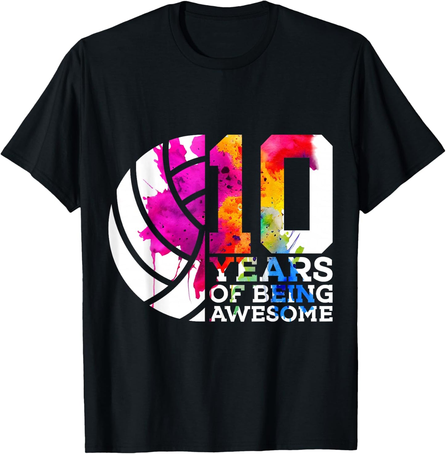 10 Years of Being Awesome Volleyball 10th Birthday T-Shirt - T-Shirt | Black