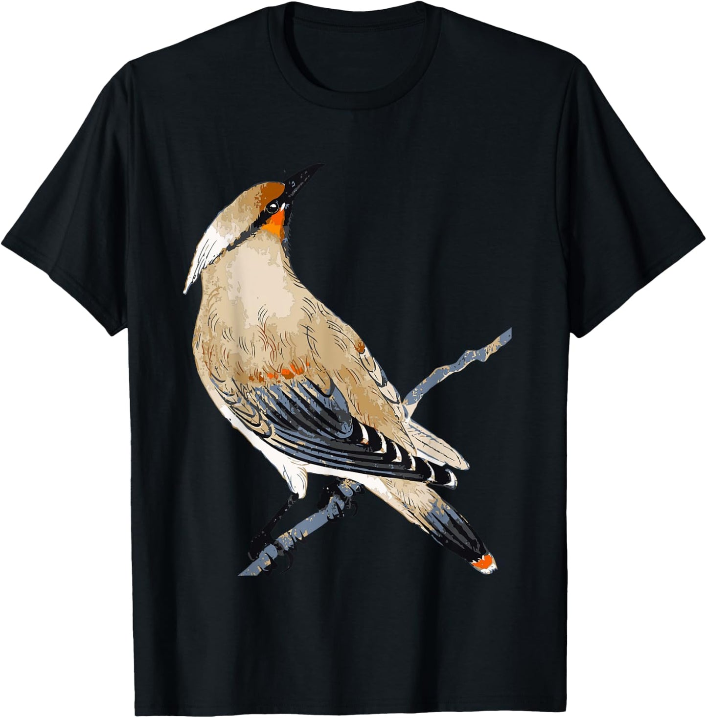 Cedar Waxwing Art Illustration T-Shirt - T-Shirt | Black