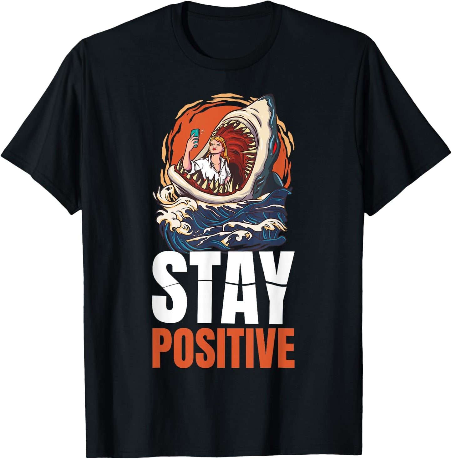 Stay Positive Shark T-Shirt - T-Shirt | Black
