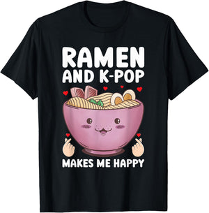 Ramen and K-Pop Make Me Happy Graphic for Teen Girls T-Shirt - T-Shirt | Black