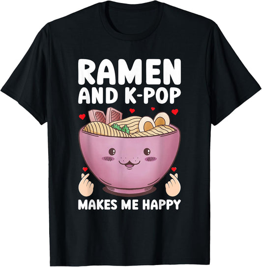 Ramen and K-Pop Make Me Happy Graphic for Teen Girls T-Shirt - T-Shirt | Black