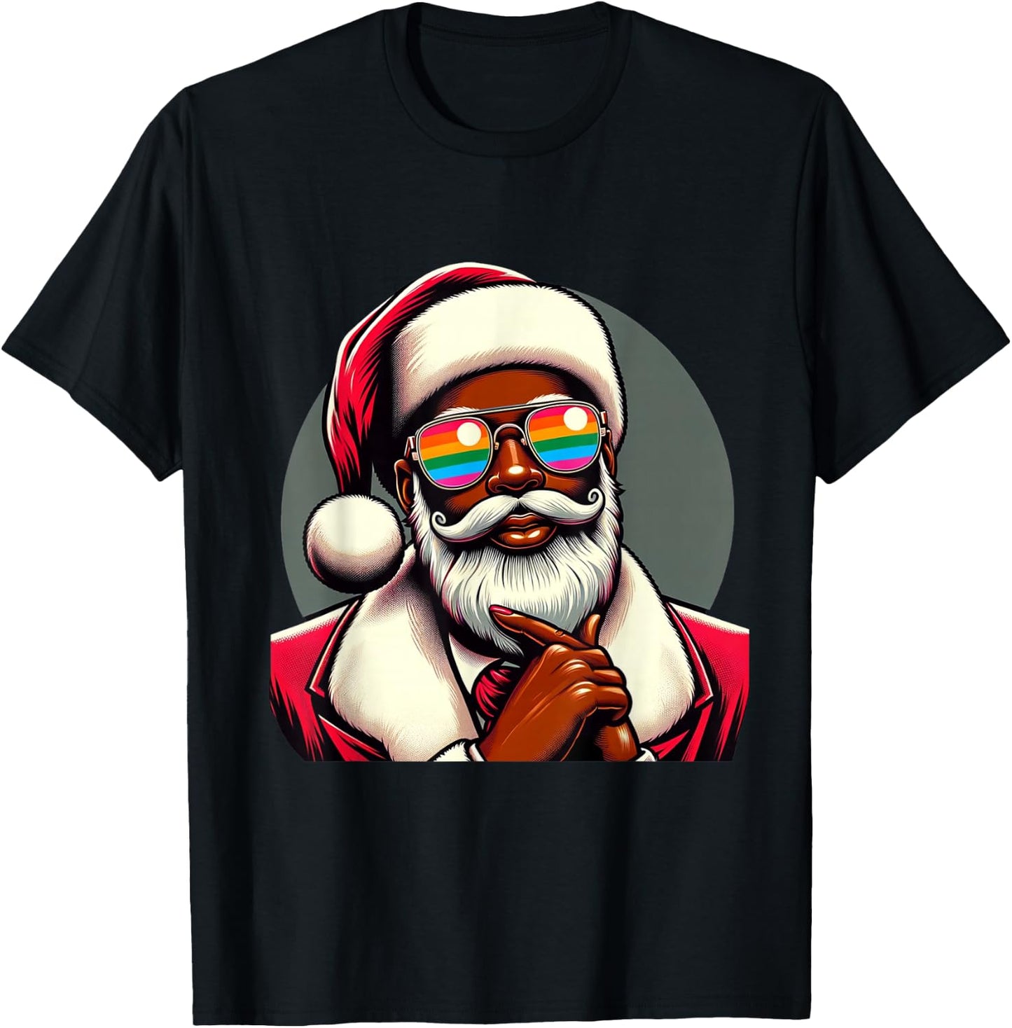 Retro Colored Santa Face Pride Rainbow Sunglasses Christmas T-Shirt - T-Shirt | Black