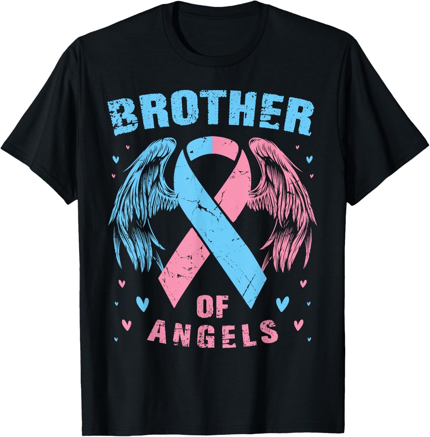 Brother of Angels Pregnancy Miscarriage Child Loss Pink Blue T-Shirt - T-Shirt | Black