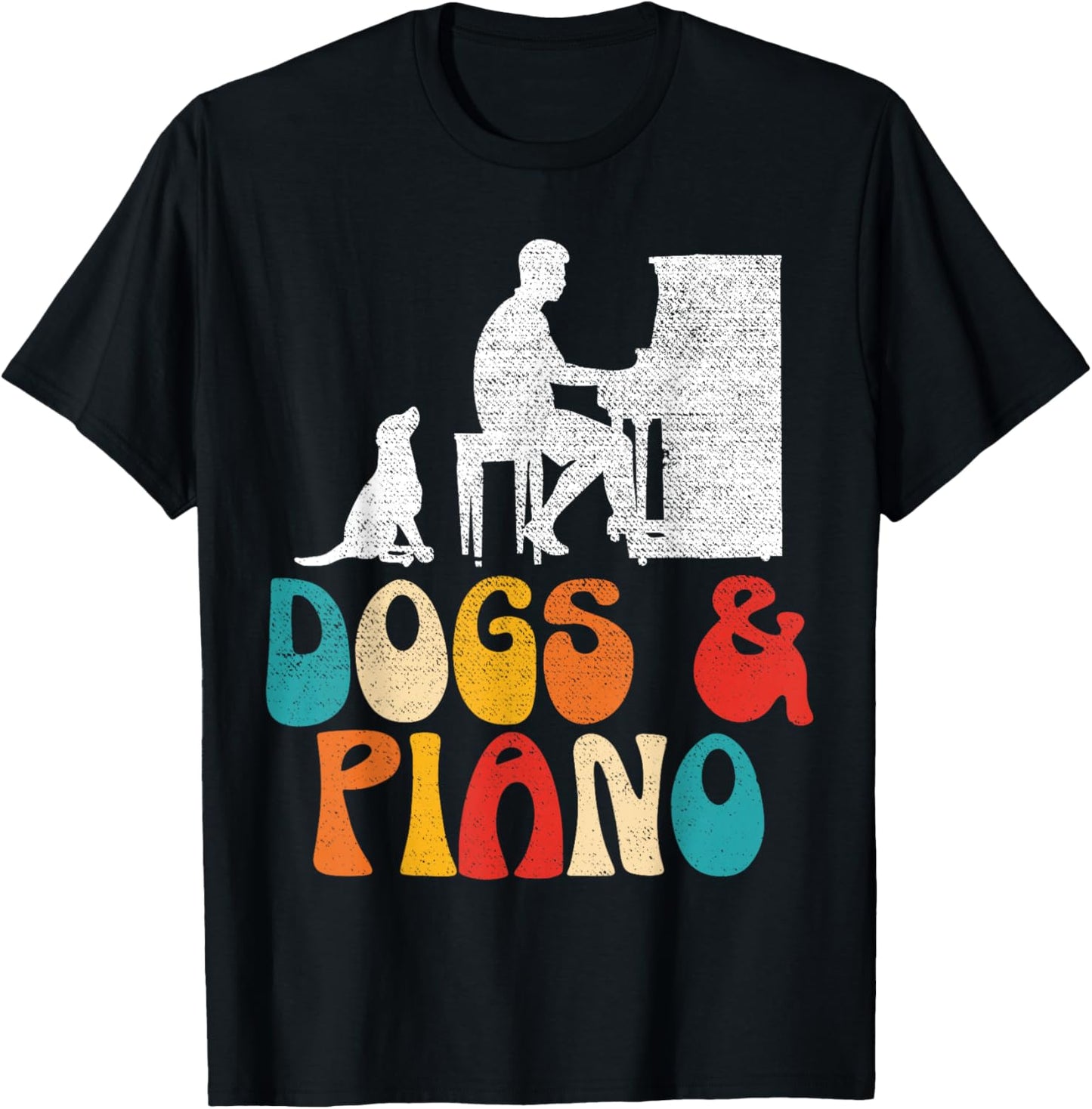 Dogs And Piano Musician Musical Instrument Pianist Music T-Shirt - T-Shirt | Black