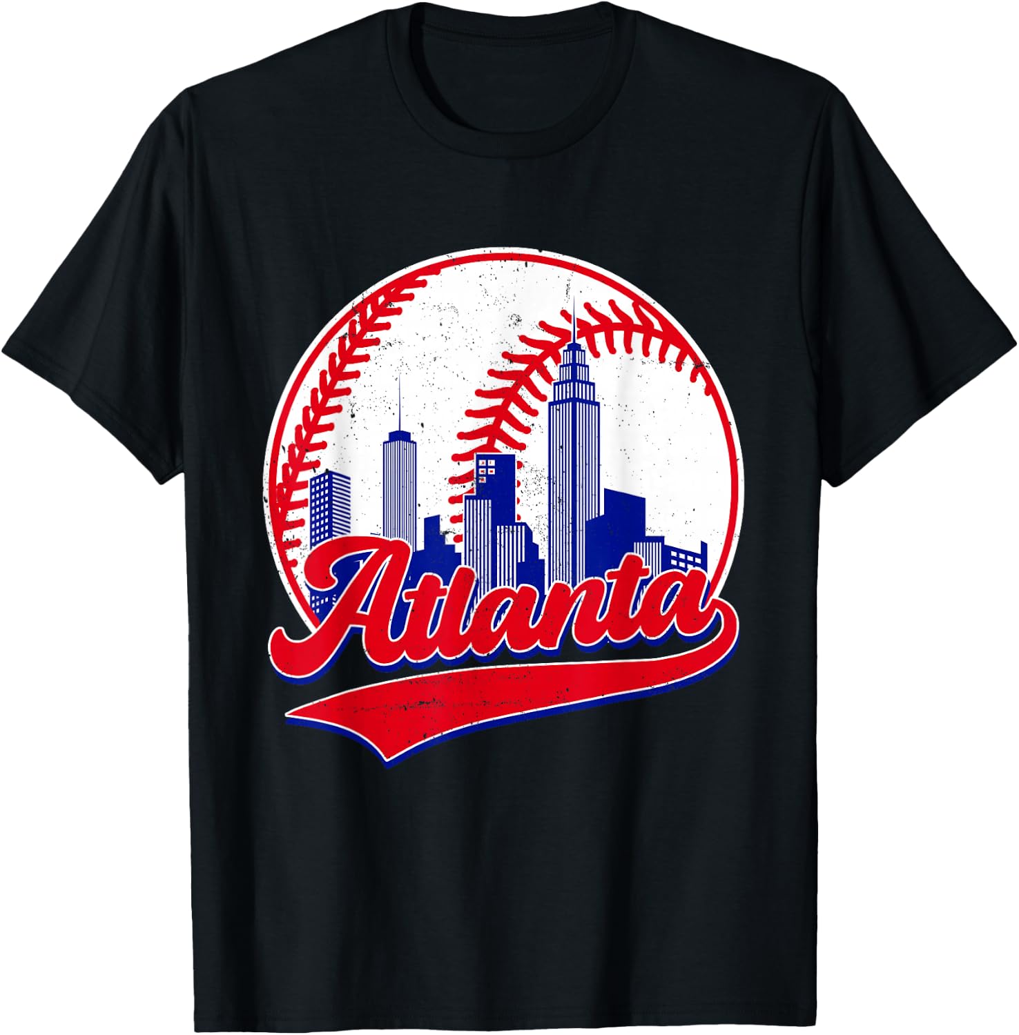 Retro Baseball Player Lover Atlanta Distressed Game Day T-Shirt - T-Shirt | Black