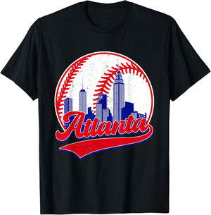 Retro Baseball Player Lover Atlanta Distressed Game Day T-Shirt - T-Shirt | Black