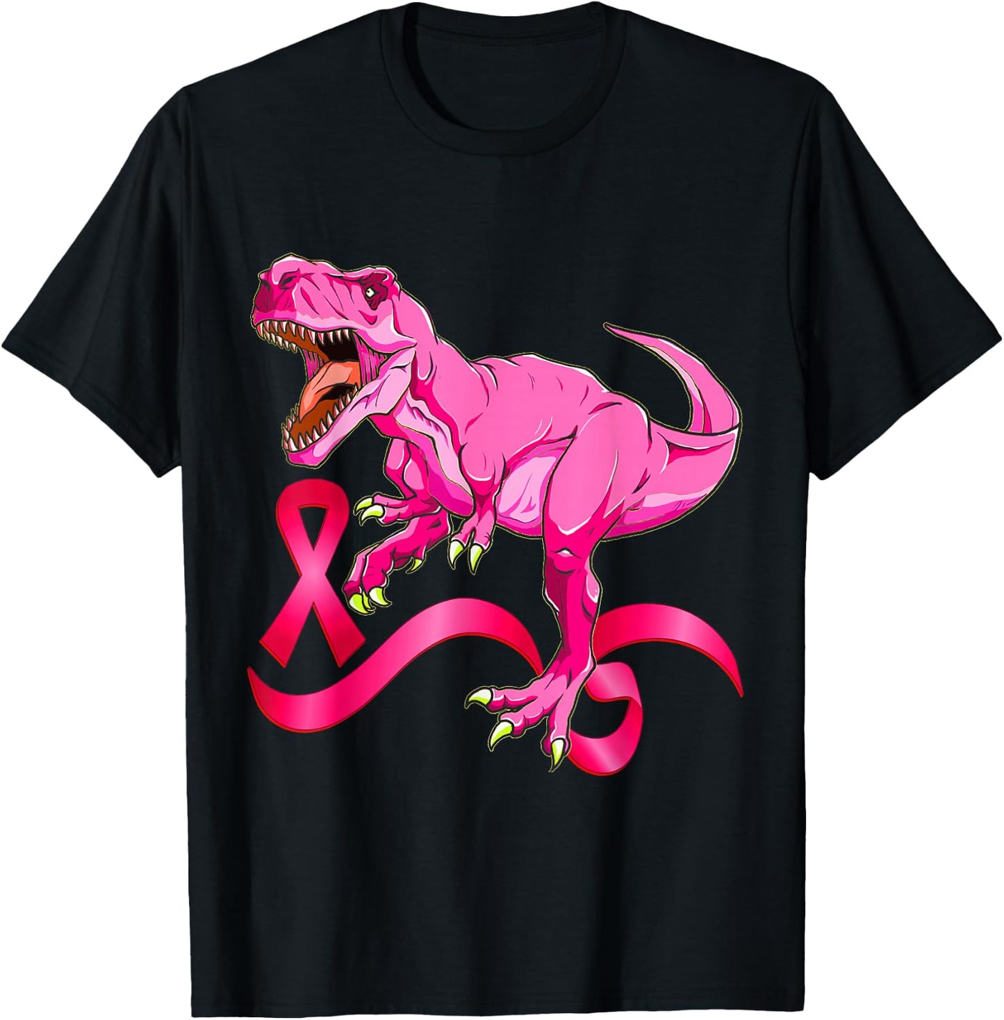 Pink Ribbon T-Rex Breast Cancer Awareness Boys Kids Toddler T-Shirt - T-Shirt | Black