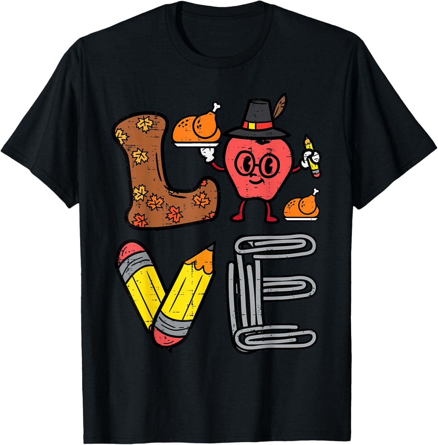Thanksgiving Love Teacher Turkey Day Fall School Women Men T-Shirt - T-Shirt | Black