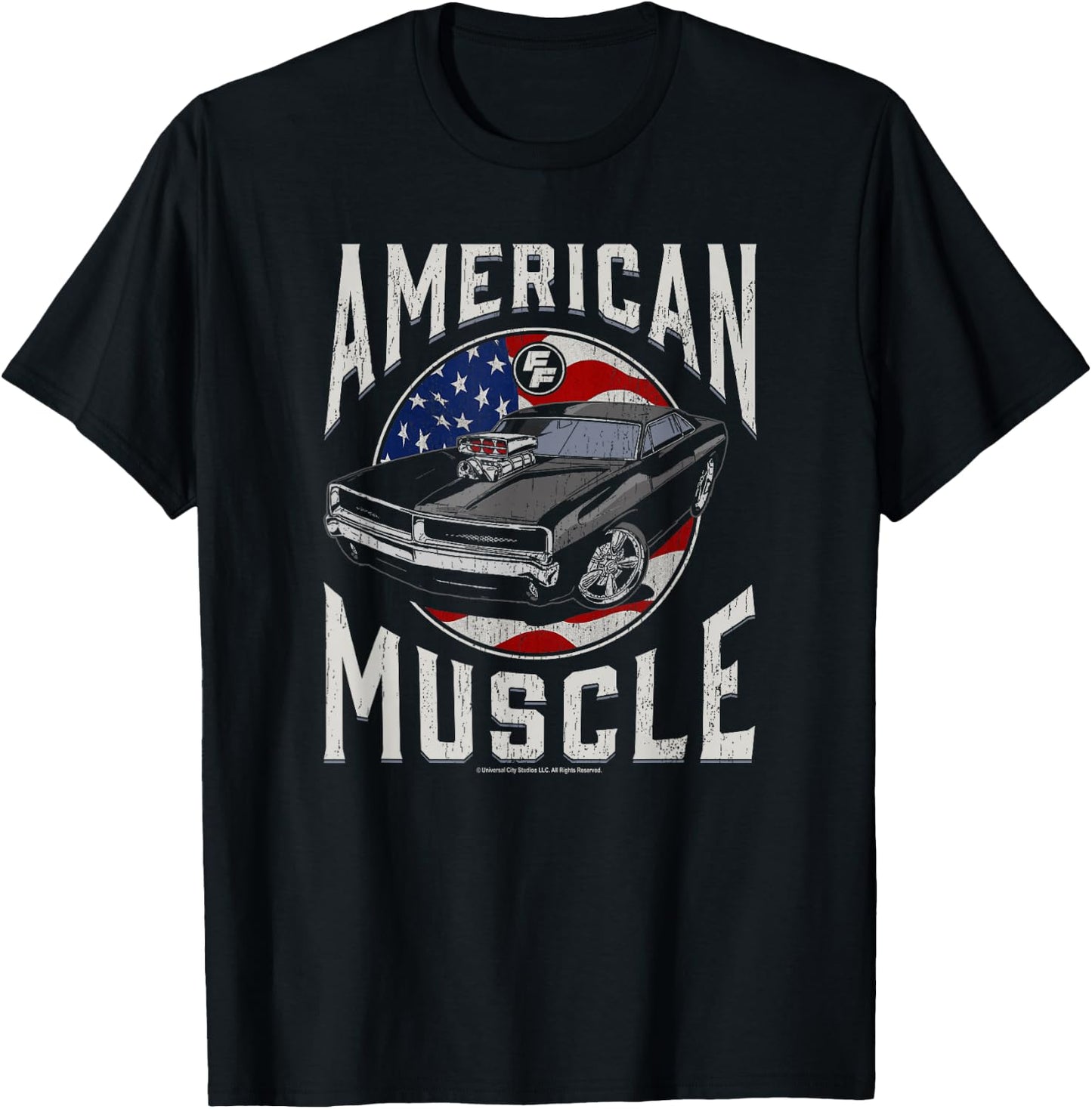 Fast & Furious Vintage American Muscle Flag Fill T-Shirt - T-Shirt | Black