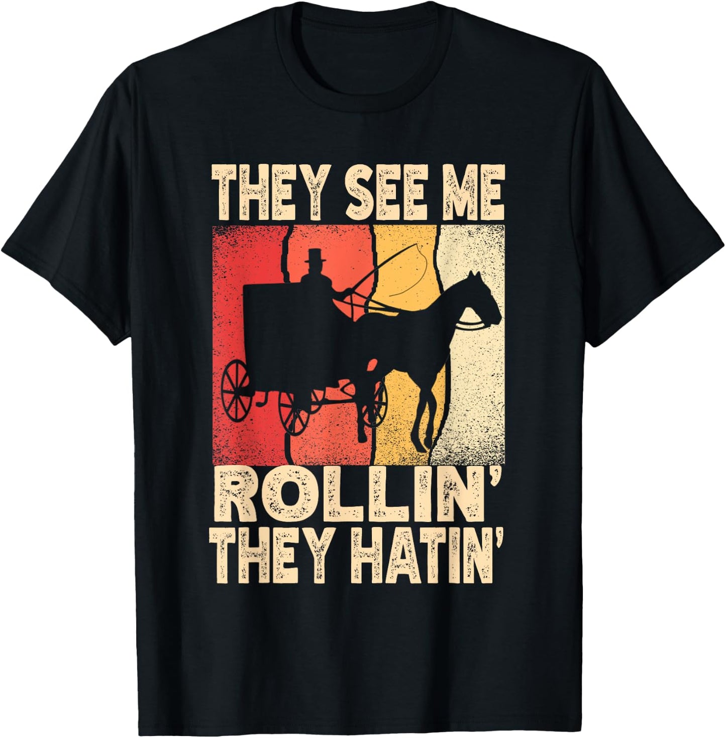 They See Me Rollin' They Hatin' Funny Amish Wagon Retro T-Shirt - T-Shirt | Black