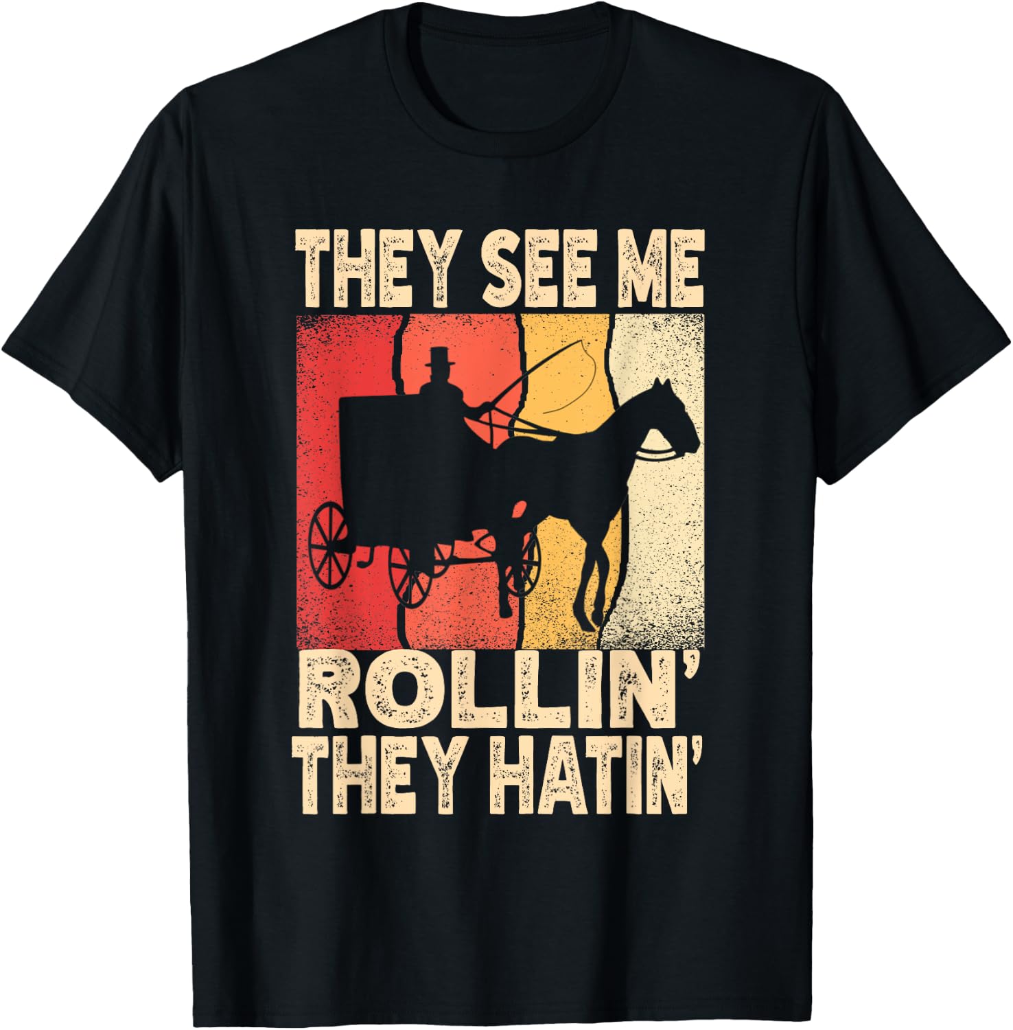They See Me Rollin' They Hatin' Funny Amish Wagon Retro T-Shirt - T-Shirt | Black
