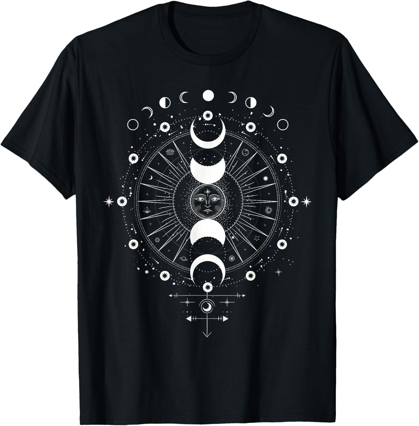 Magic Energy of the Sun, Stars & Moon Boho Graphic T-Shirt - T-Shirt | Black