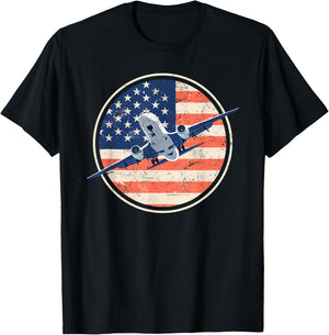 Airline Pilot American Flag Women Men T-Shirt - T-Shirt | Black