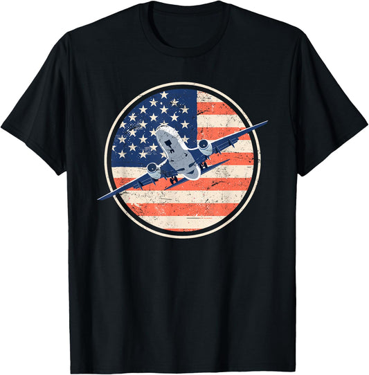 Airline Pilot American Flag Women Men T-Shirt - T-Shirt | Black