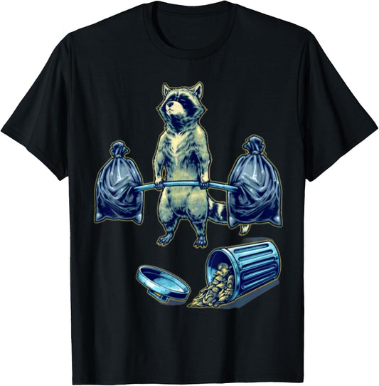 Deadlifting Raccoon Weightlifting Bodybuilding Fitness Gym T-Shirt - T-Shirt | Black