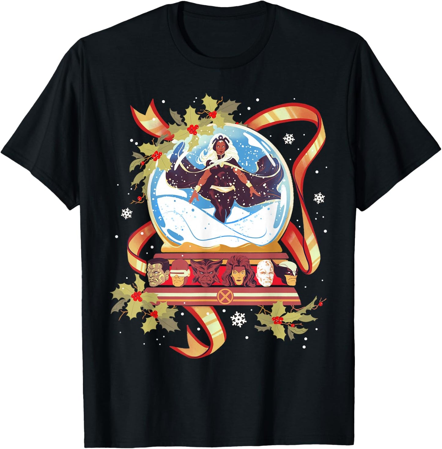 Marvel Storm and the X-Men Christmas Holiday Snow Globe T-Shirt - T-Shirt | Black