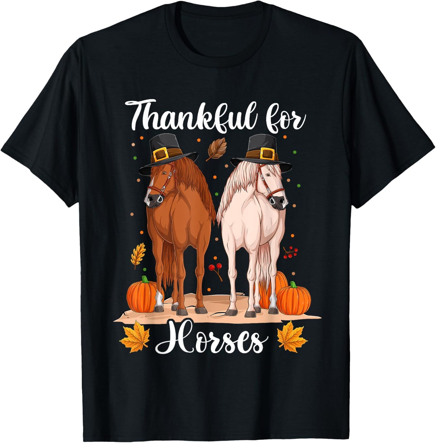 Thankful For Horses Costume Shirts, Pumpkin Fall Autumn Fall T-Shirt - T-Shirt | Black
