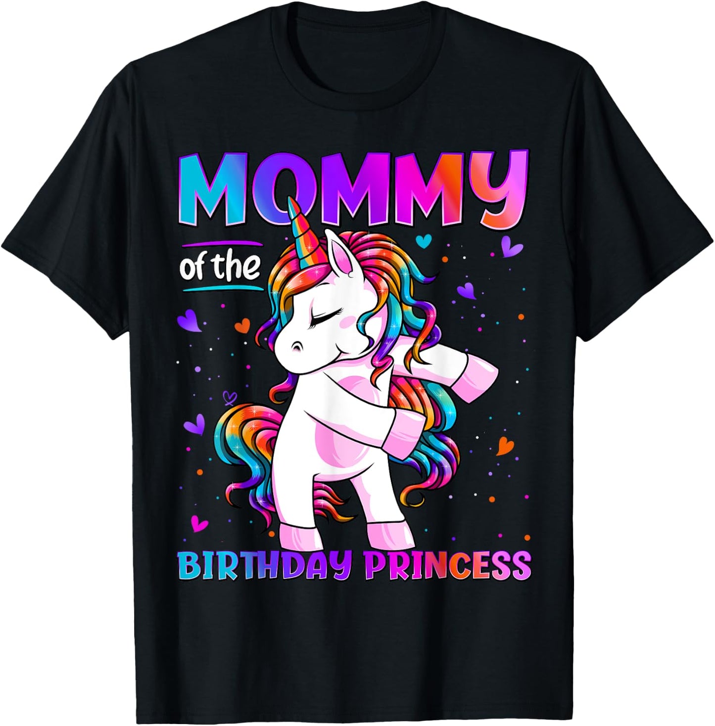Mommy of the Birthday Princess Girl Flossing Unicorn Mom T-Shirt - T-Shirt | Black