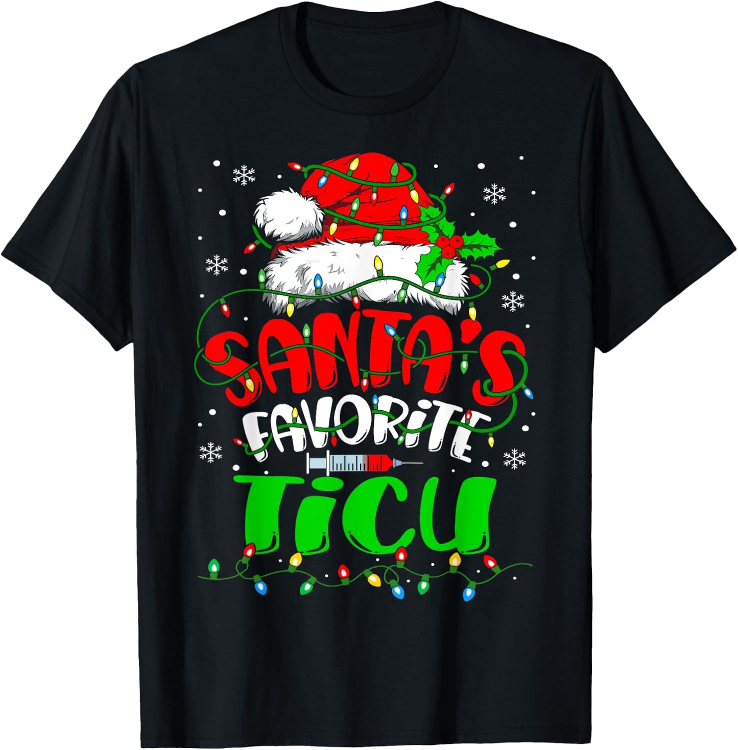 Santa Favorite TICU Nurse Christmas Trauma ICU Nurse T-Shirt - T-Shirt | Black