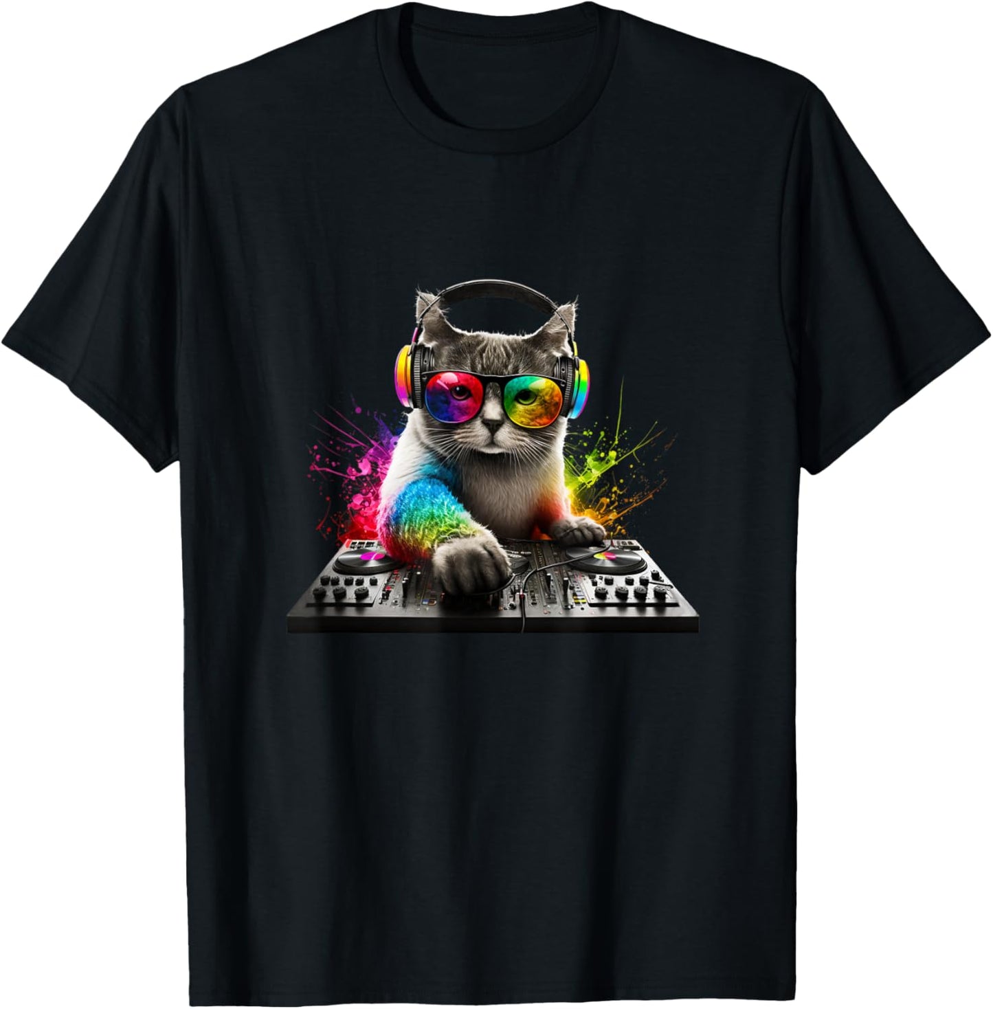 Cat DJ T-Shirt - T-Shirt | Black