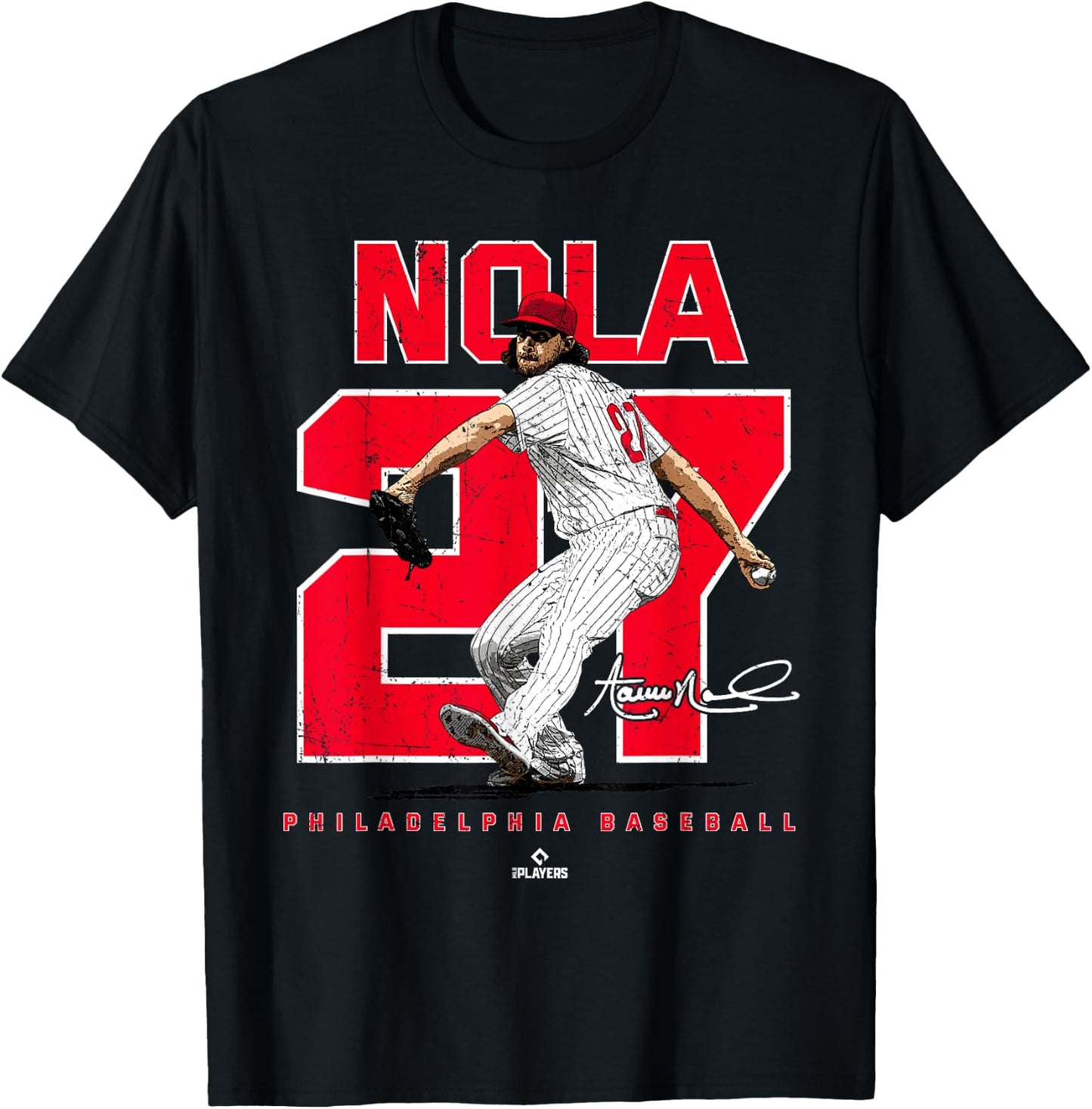 Number and Portrait Aaron Nola Philadelphia MLBPA T-Shirt - T-Shirt | Black