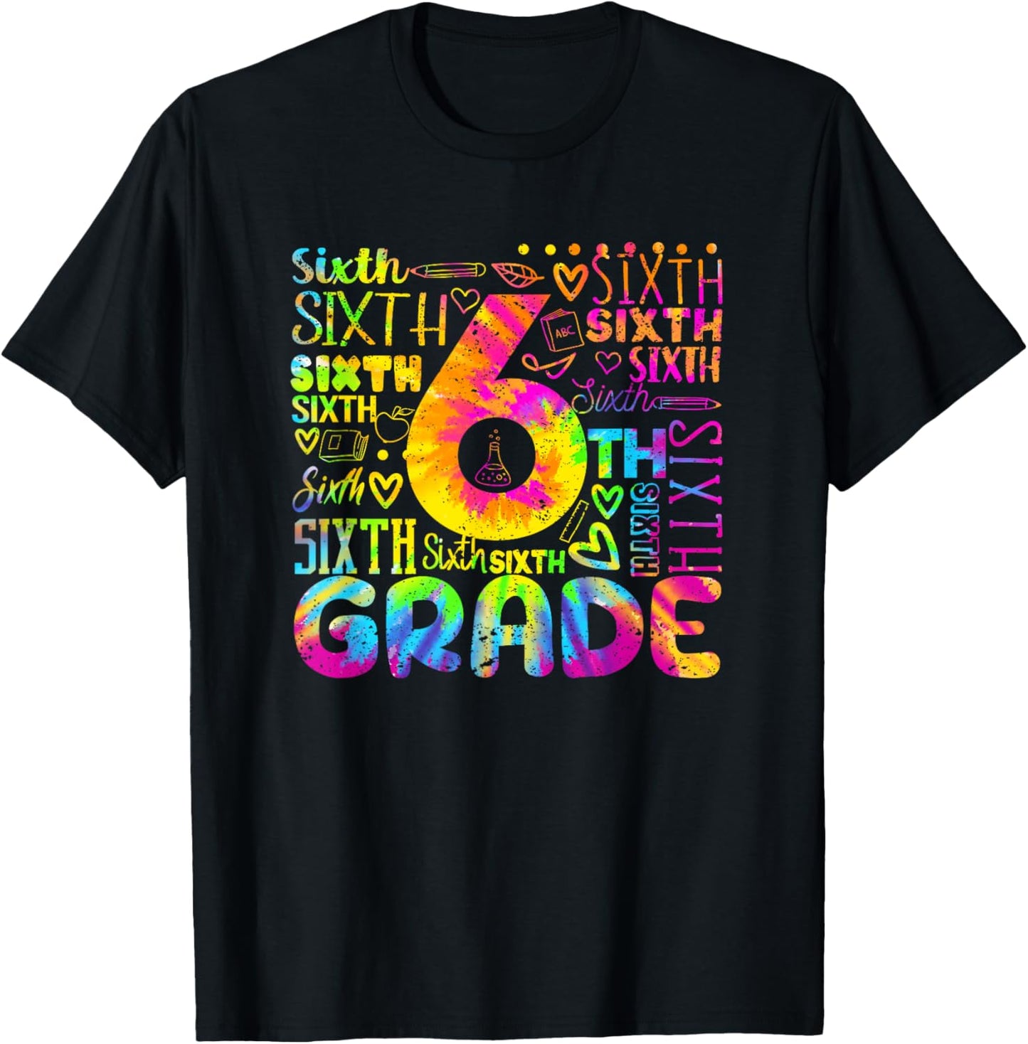 Tie Dye 6th Grade Typography Team Sixth Grade Teacher Women Kids T-Shirt - T-Shirt | Black