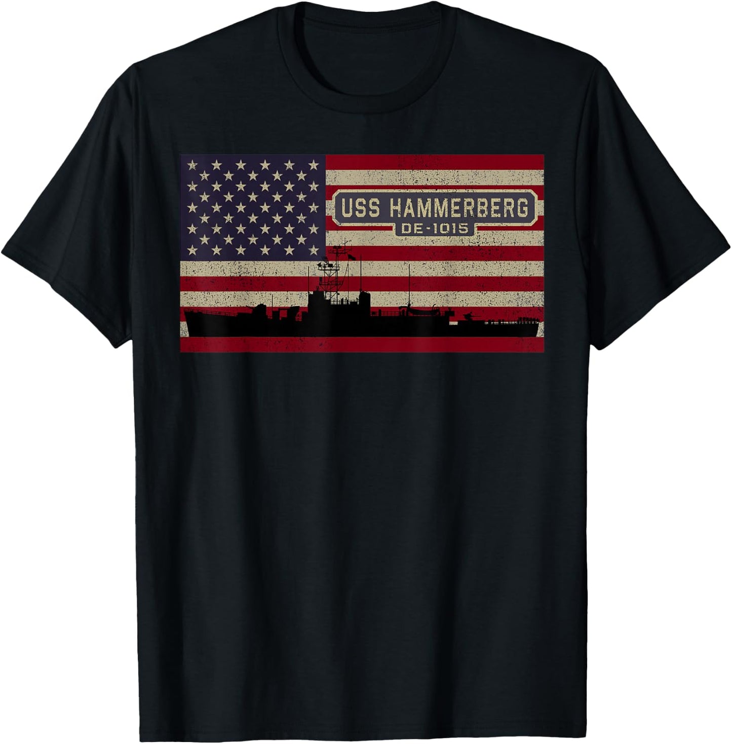 USS Hammerberg DE-1015 Ship Diagram American Flag T-Shirt - T-Shirt | Black