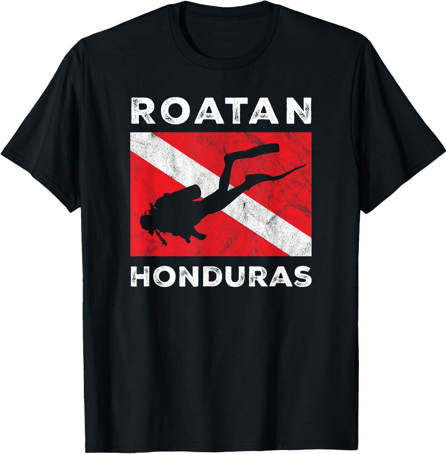 Retro Roatan Honduras Scuba Dive Vintage Dive Flag Diving T-Shirt - T-Shirt | Black