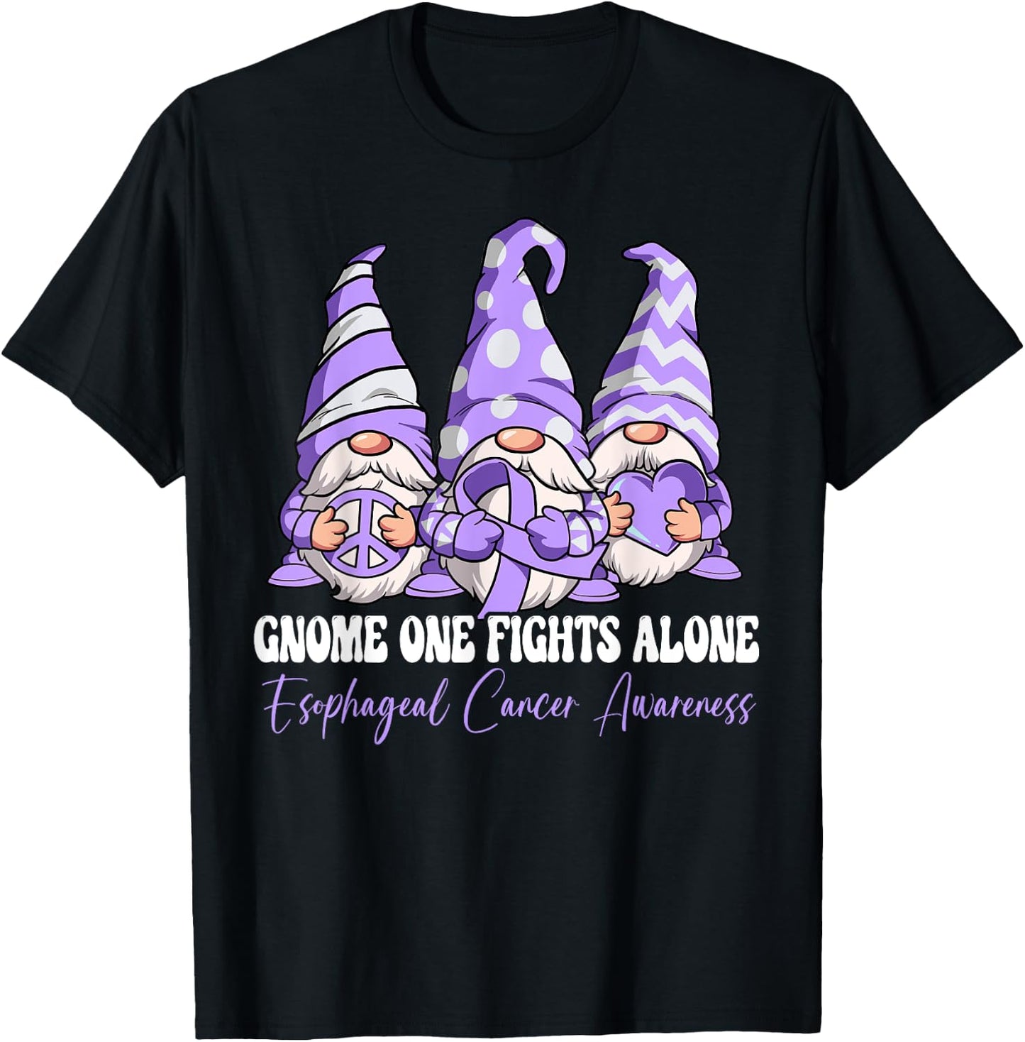 Gnome One Fights Alone Esophageal Cancer Awareness T-Shirt - T-Shirt | Black