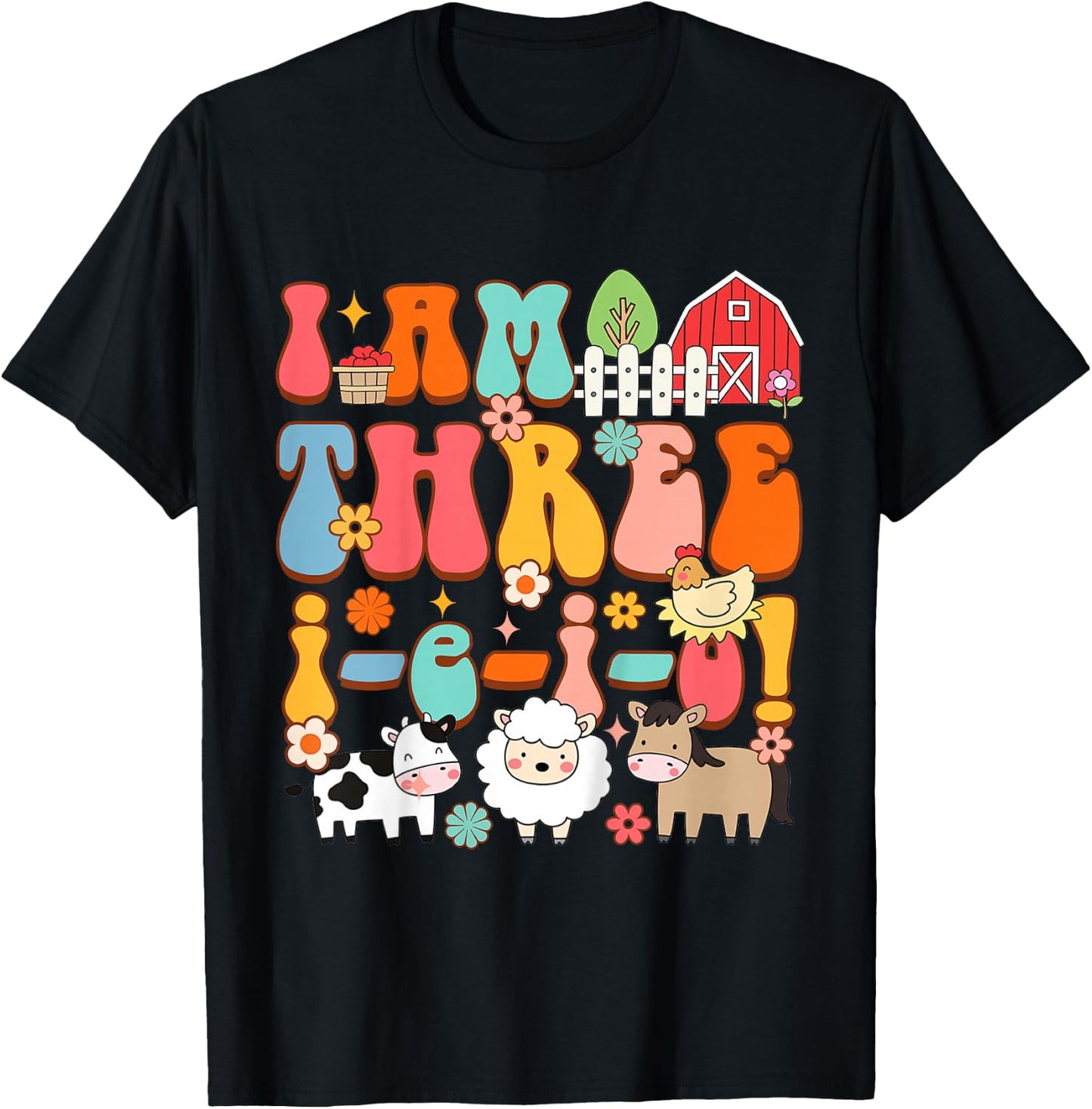Kids 3rd Birthday Farm Life Farmer Third Bday I'm Three-i-e-i-o T-Shirt - T-Shirt | Black