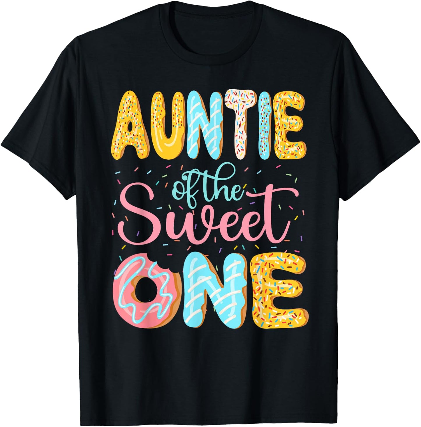 Auntie of the Sweet One Aunt Donuts Family Matching Party T-Shirt - T-Shirt | Black