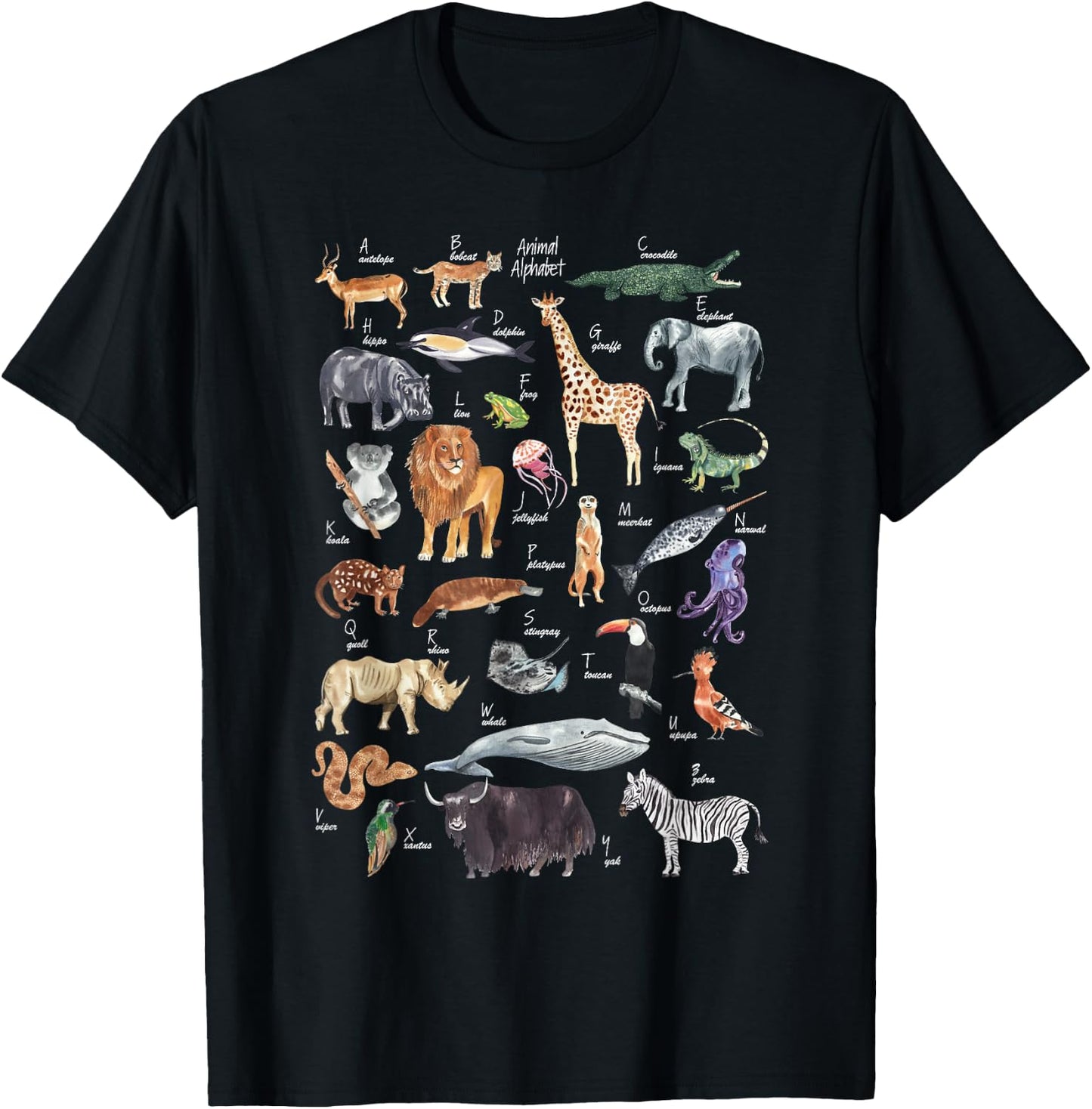 animal alphabet ABCs Learning T-Shirt - T-Shirt | Black