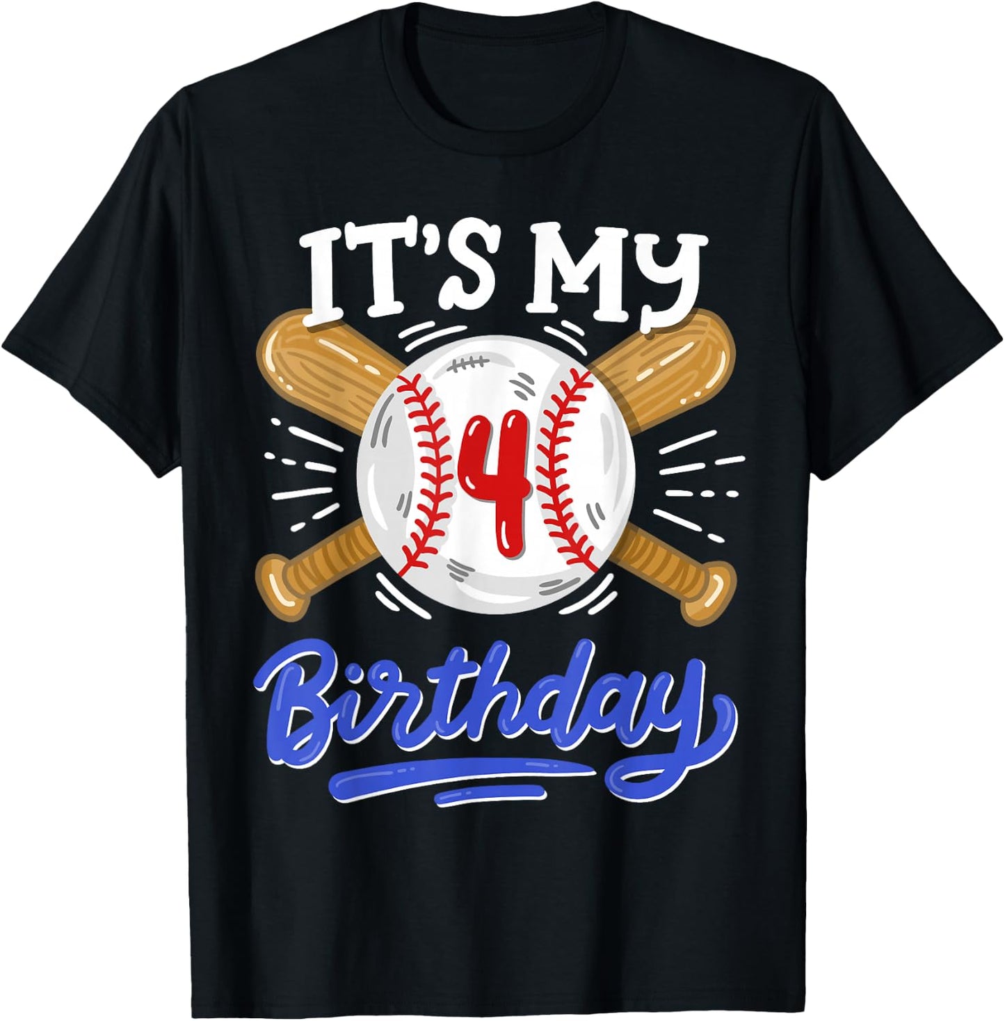 Kids 4th Baseball Birthday Party Boys Sport Fan 4 Years Old T-Shirt - T-Shirt | Black