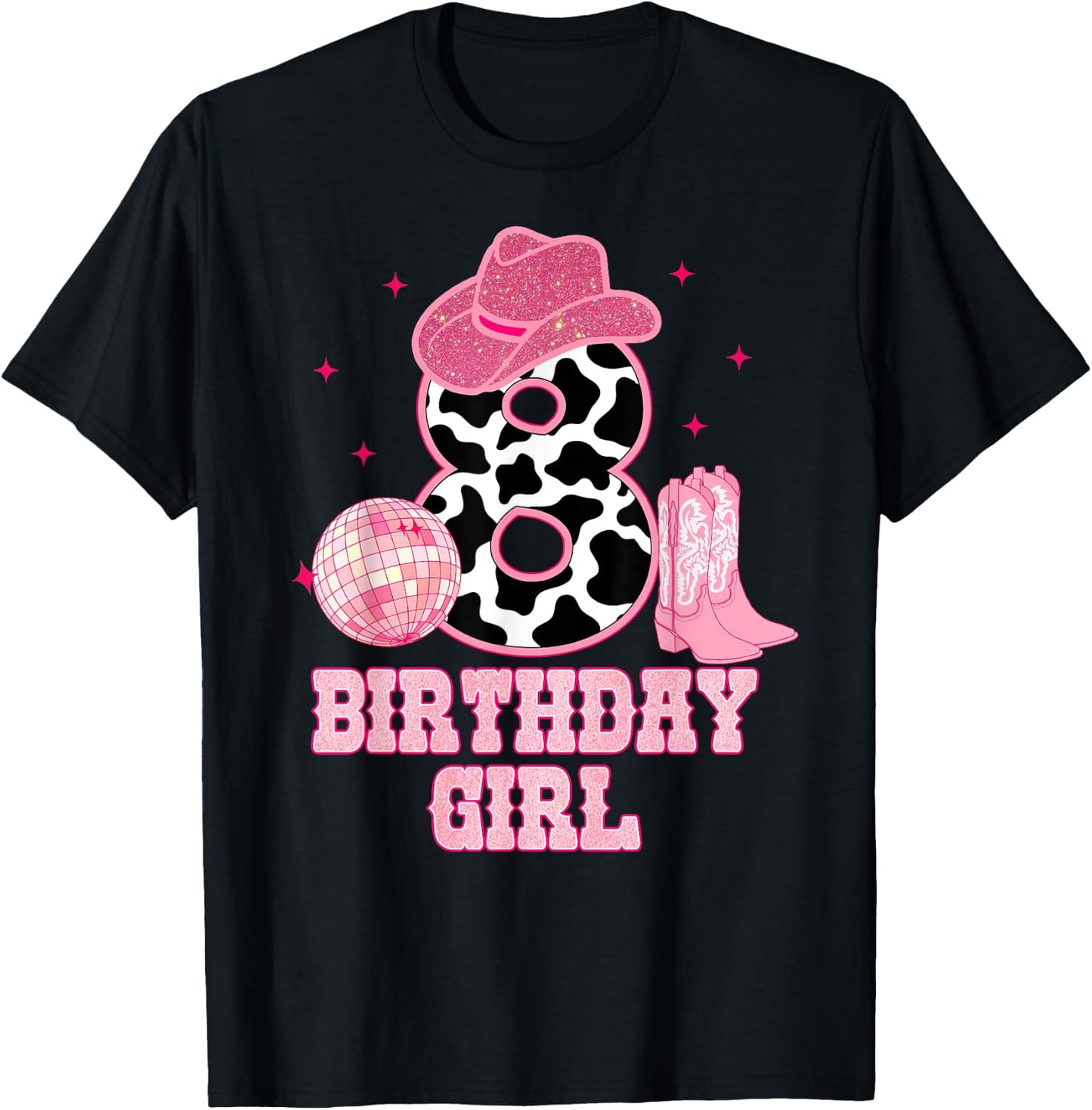 Happy 8th Birthday Girl Outfit Rodeo Western Cowgirl Cowboy T-Shirt - T-Shirt | Black