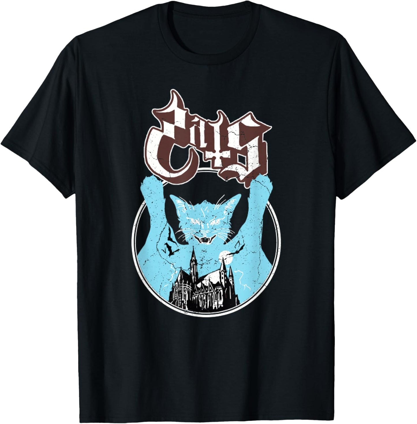 Ghost Vintage Halloween Meow Cat Friend Rock Ghost T-Shirt - T-Shirt | Black