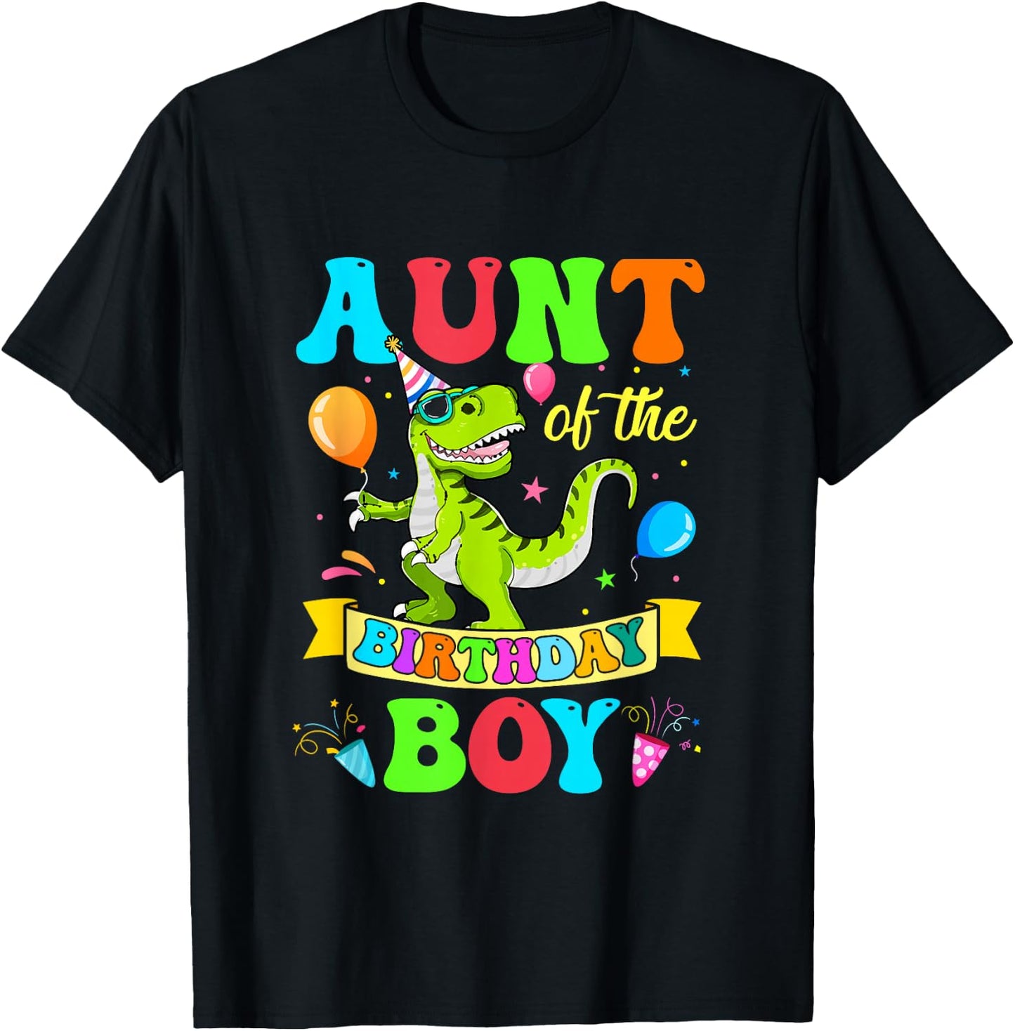 Love Family Matching Aunt Of The Birthday Boy T-Rex Dinosaur Birthday Party T-Shirt - T-Shirt | Black