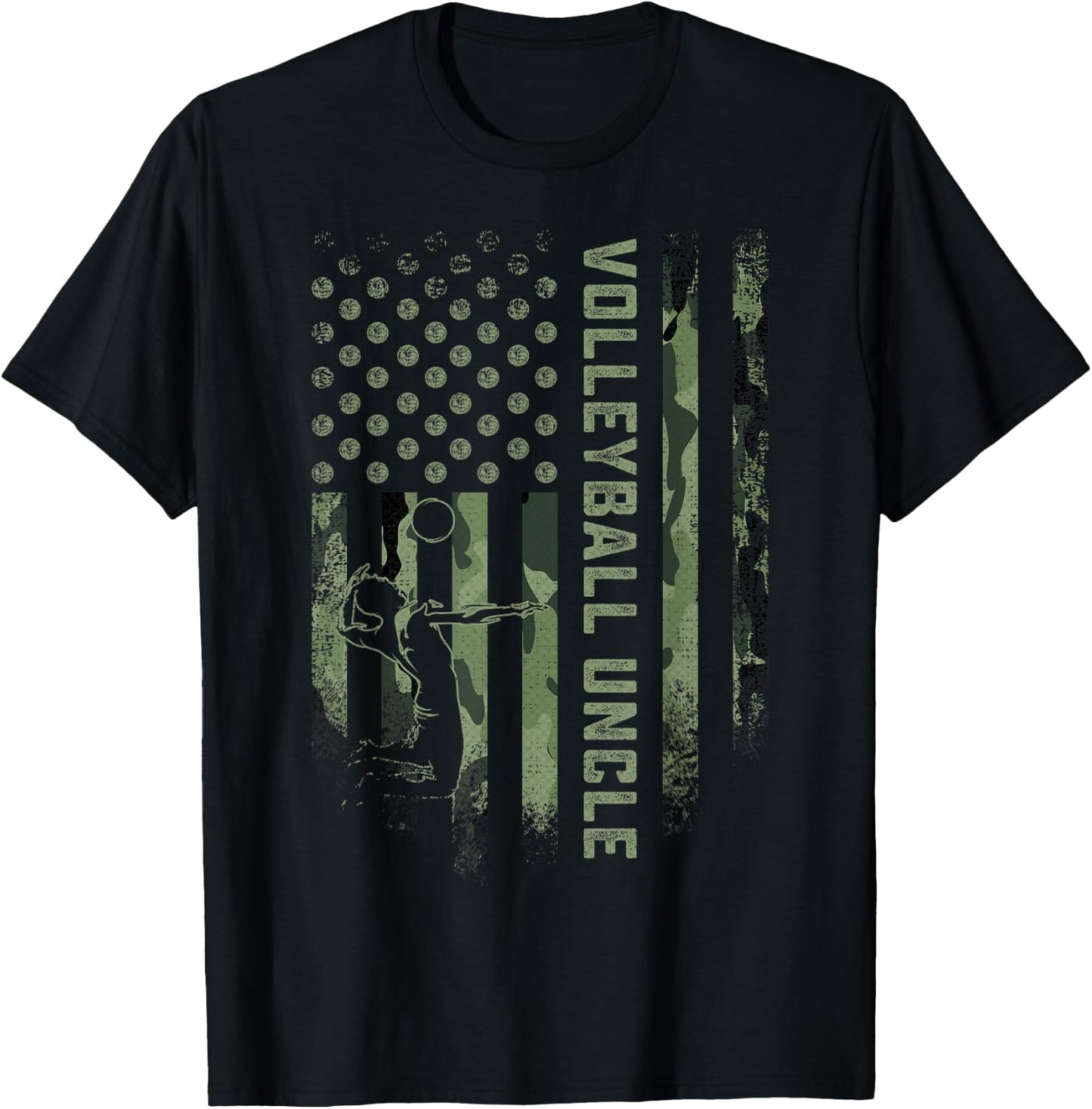 Vintage USA Camouflage Proud Volleyball Uncle Silhouette T-Shirt - T-Shirt | Black