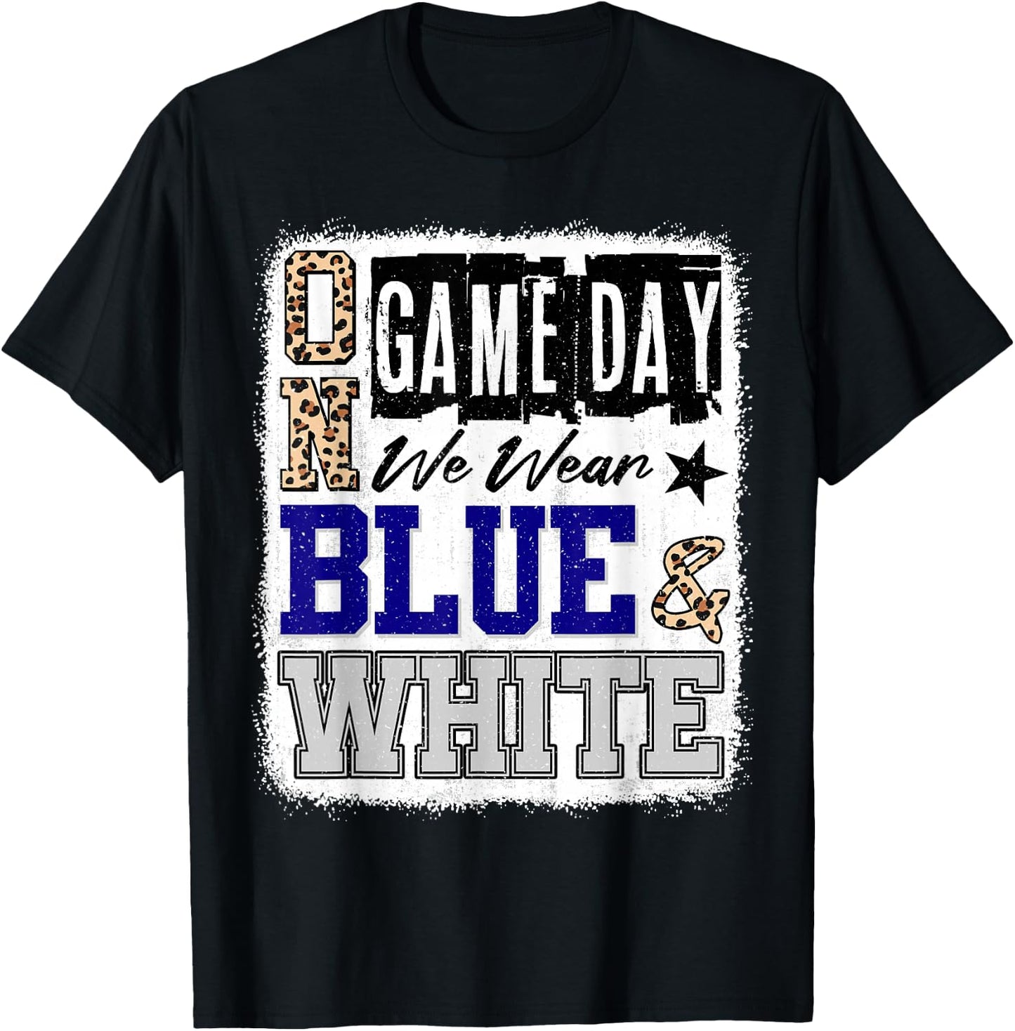 On Gameday Football We Wear Blue And White School Spirit T-Shirt - T-Shirt | Black