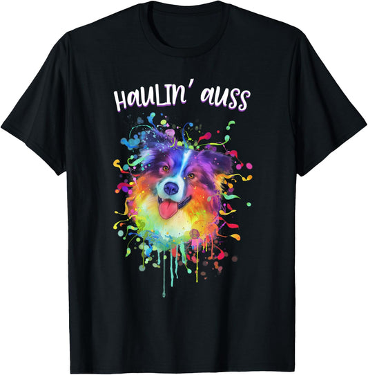 Haulin Auss Australian Shepherd Animal Pun Aussie T-Shirt - T-Shirt | Black