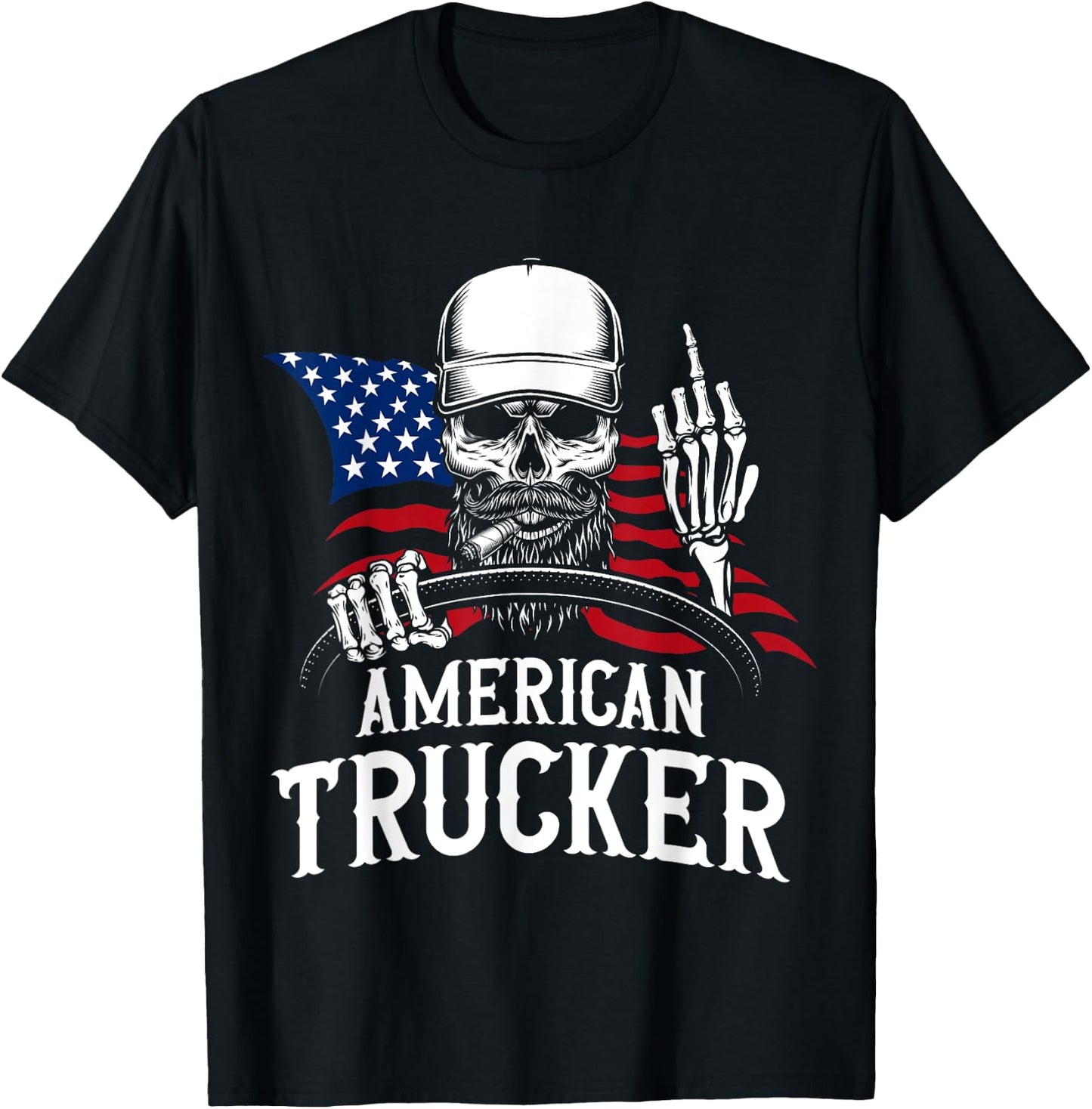 American Trucker for Patriotic Truck Driver T-Shirt - T-Shirt | Black