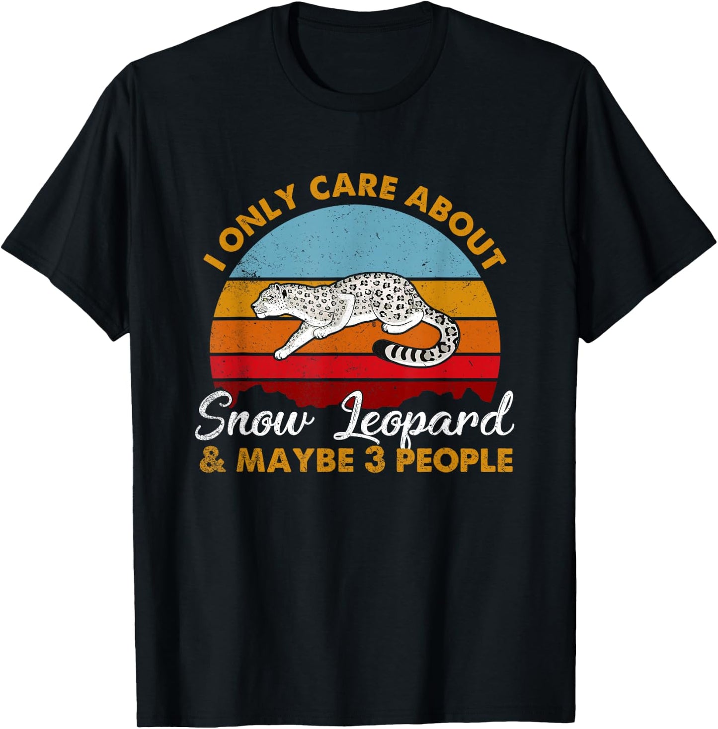 Retro Style Sunset Snow Leopard T-Shirt - T-Shirt | Black