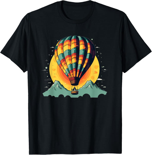 Cool hot Air Balloon with Mountains T-Shirt - T-Shirt | Black