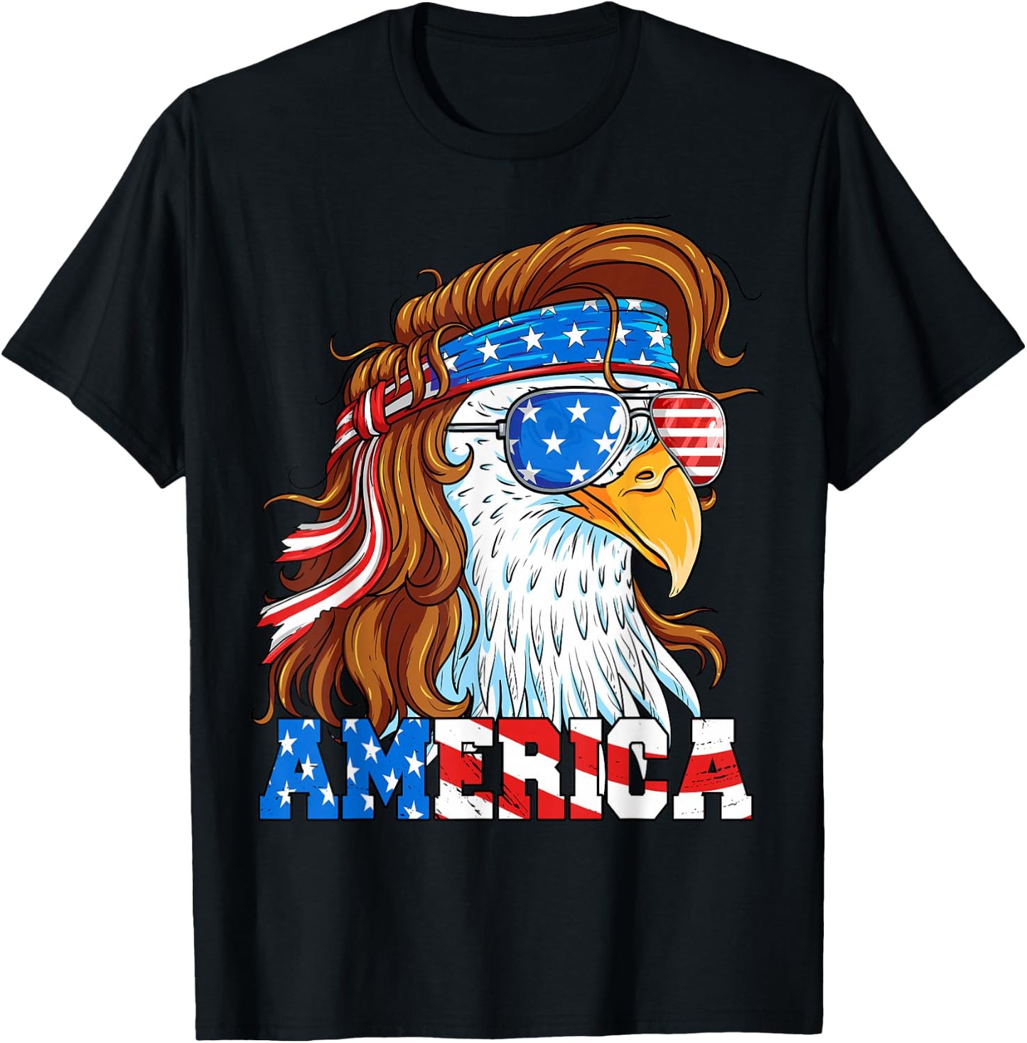 America Eagle 4th of July Mullet American Flag USA Patriotic T-Shirt - T-Shirt | Black