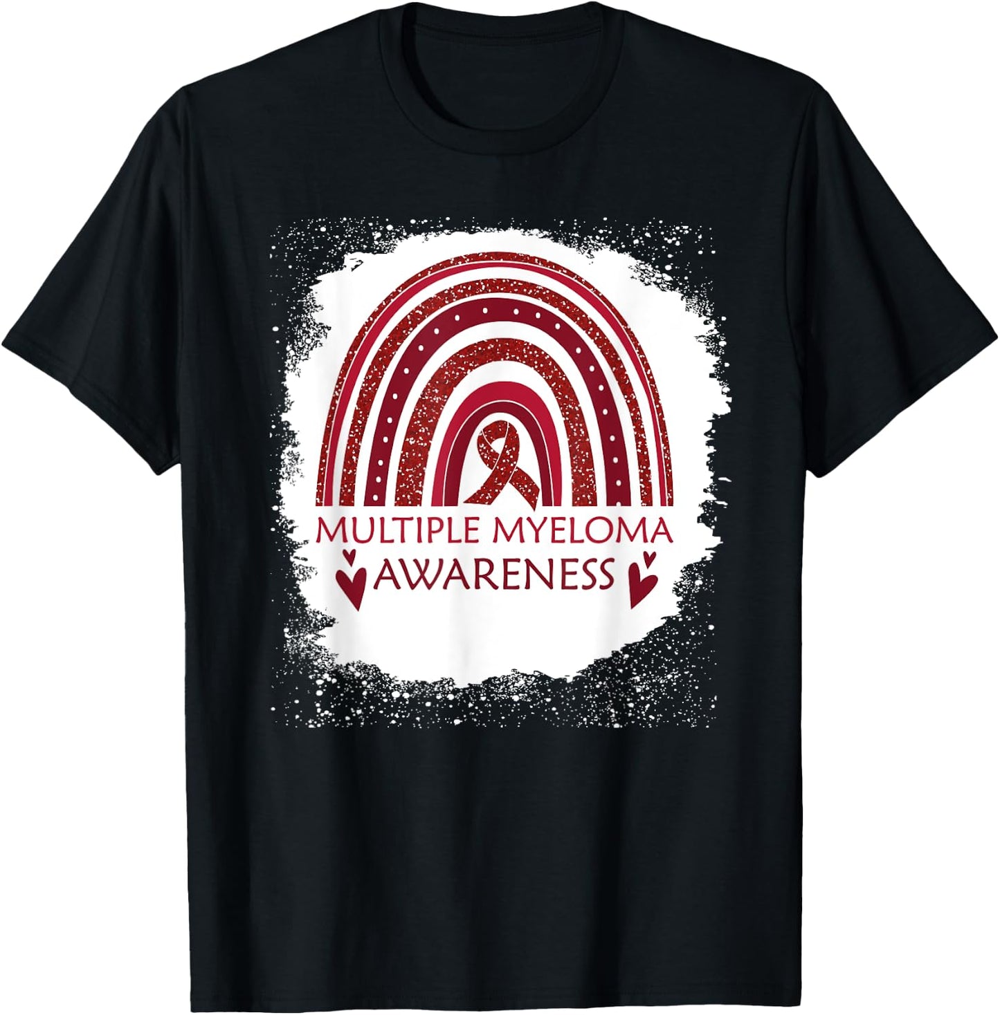 Multiple Myeloma Awareness Bleached Rainbow Burgundy Ribbon T-Shirt - T-Shirt | Black