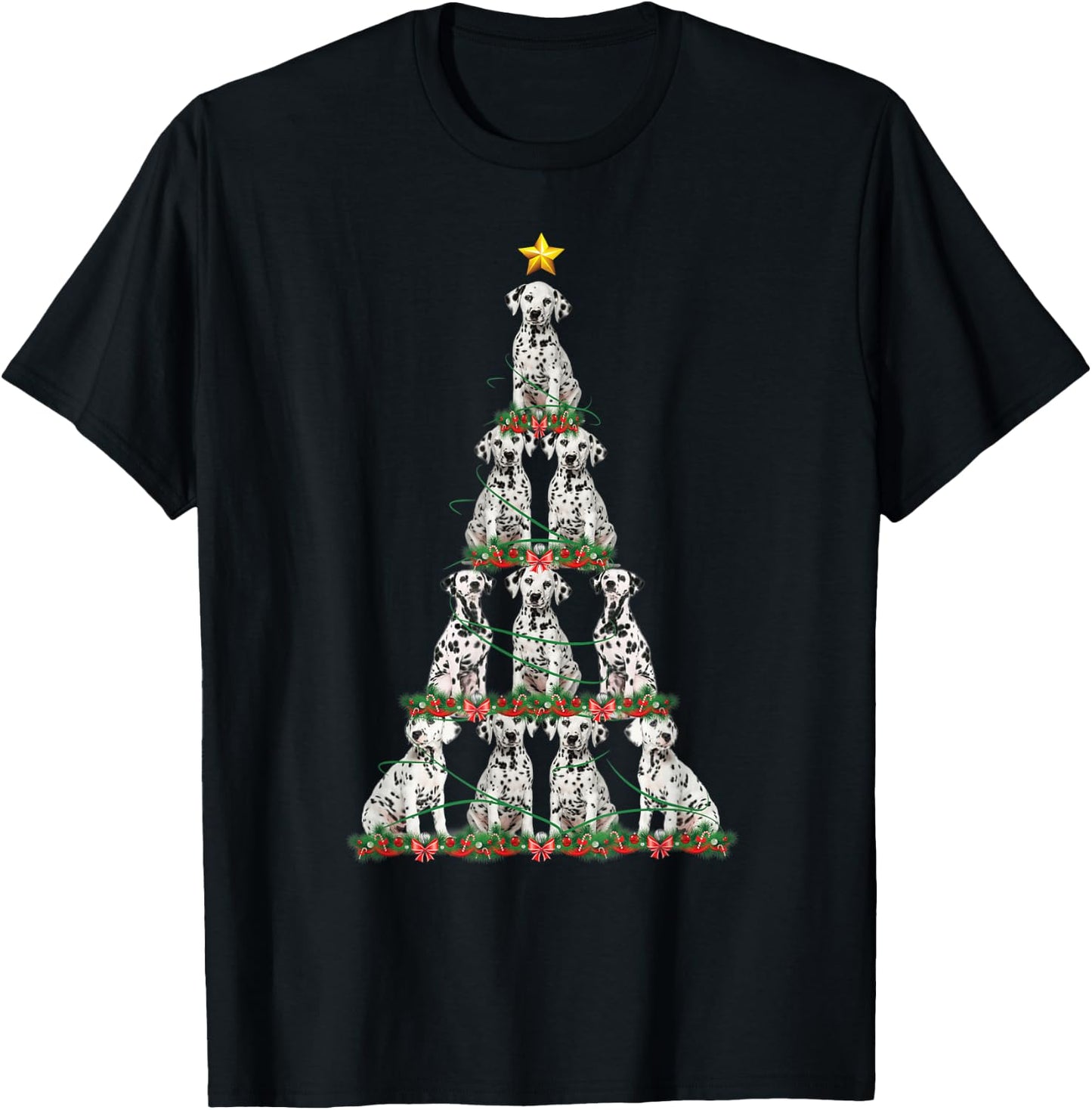 Merry Christmas Dalmatian Dog Christmas Tree T-Shirt - T-Shirt | Black