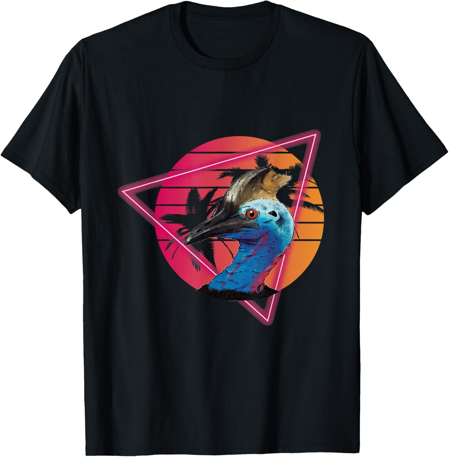 Cassowary Modern Retro Sunset Palm Tree Cassowary Lover T-Shirt - T-Shirt | Black