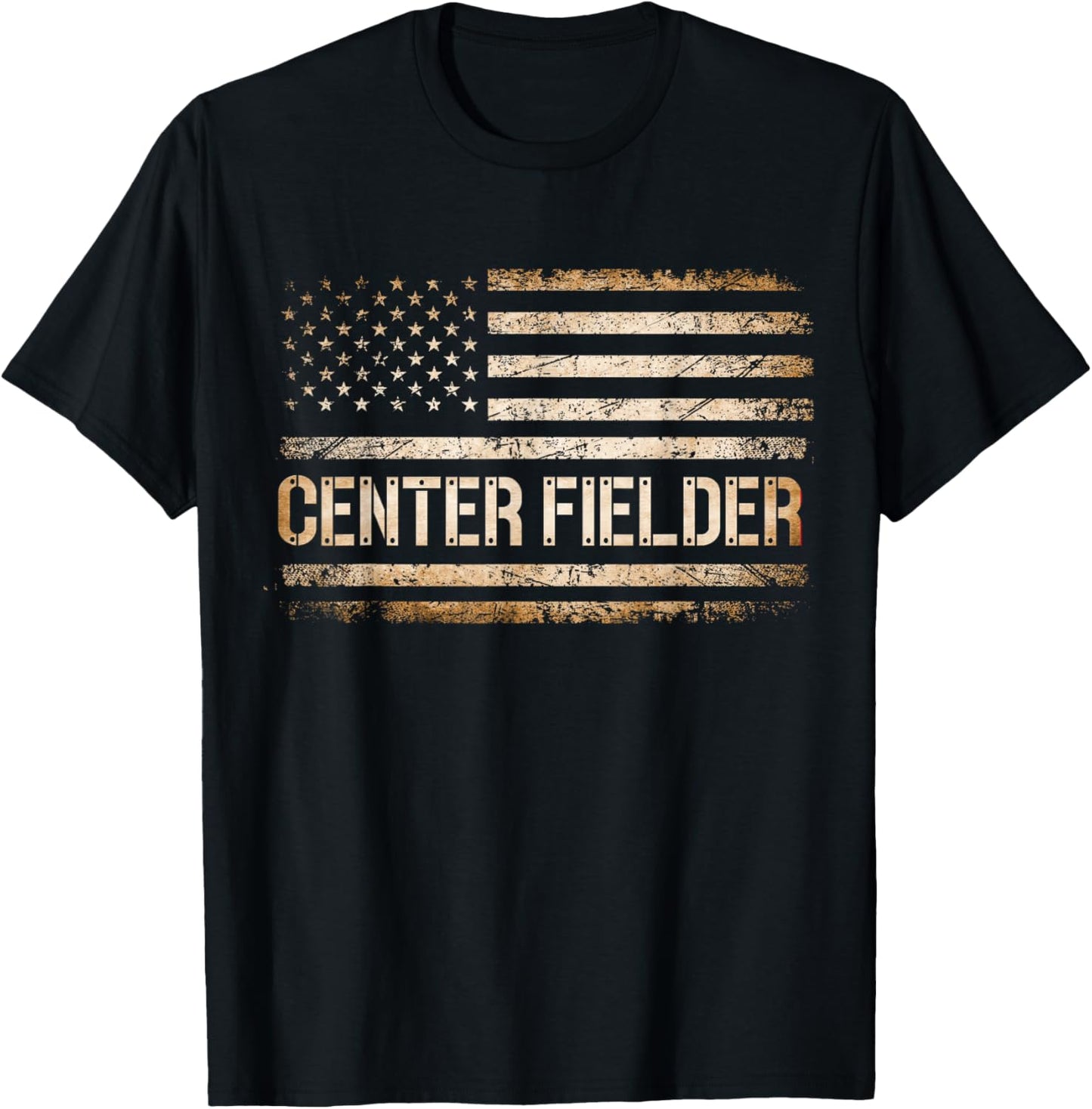 Baseball Center Fielder Retro USA FLAG High School Baseball T-Shirt - T-Shirt | Black