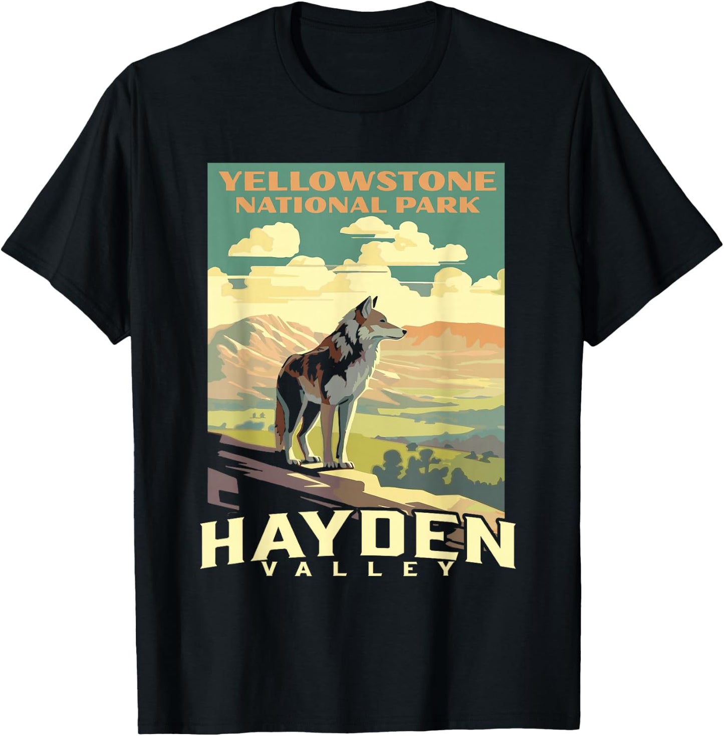 Yellowstone National Park Hayden Valley Wolf WPA Poster T-Shirt - T-Shirt | Black