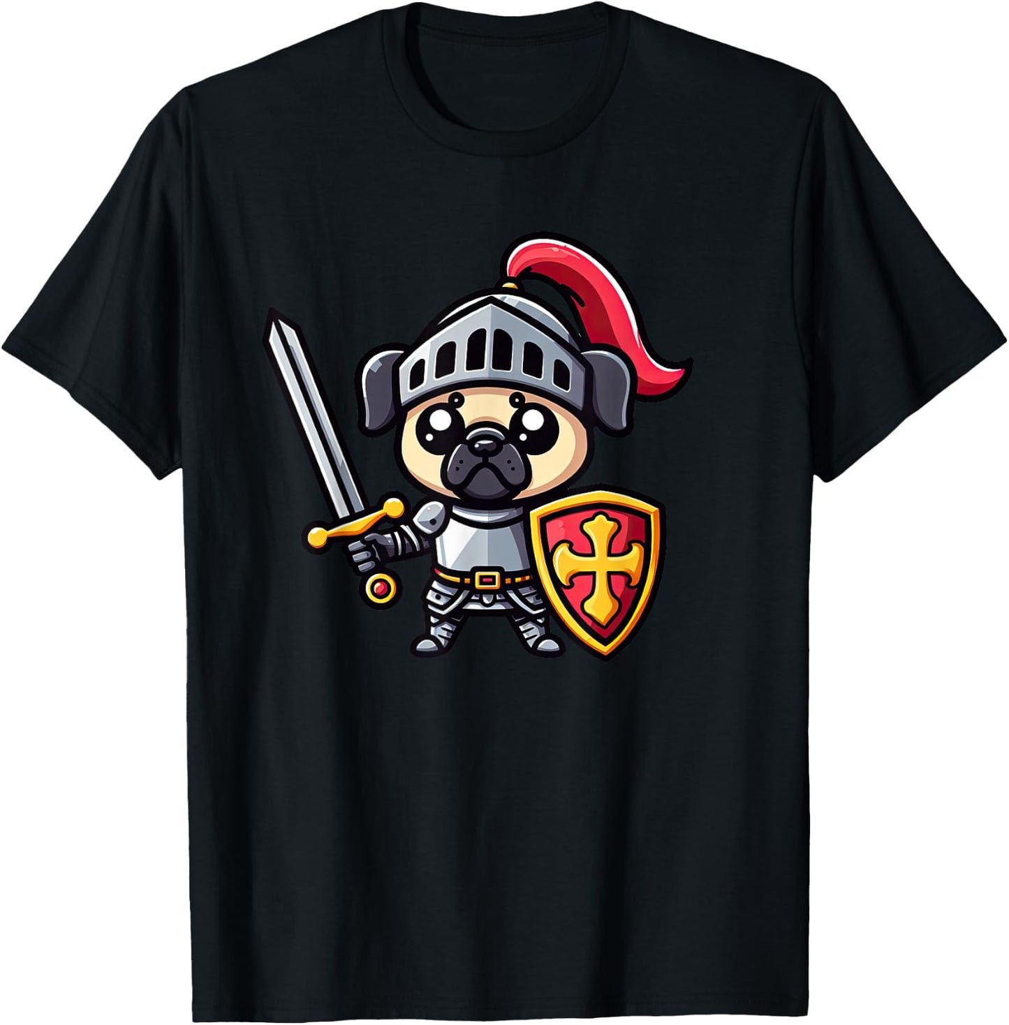 Pug Knight Funny Dog Medieval Women Girls Kids T-Shirt - T-Shirt | Black