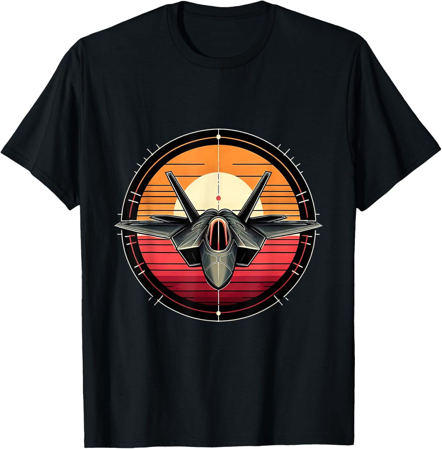 F-22 Raptor Fighter Jet Silhouette Sunset Military Aviation T-Shirt - T-Shirt | Black